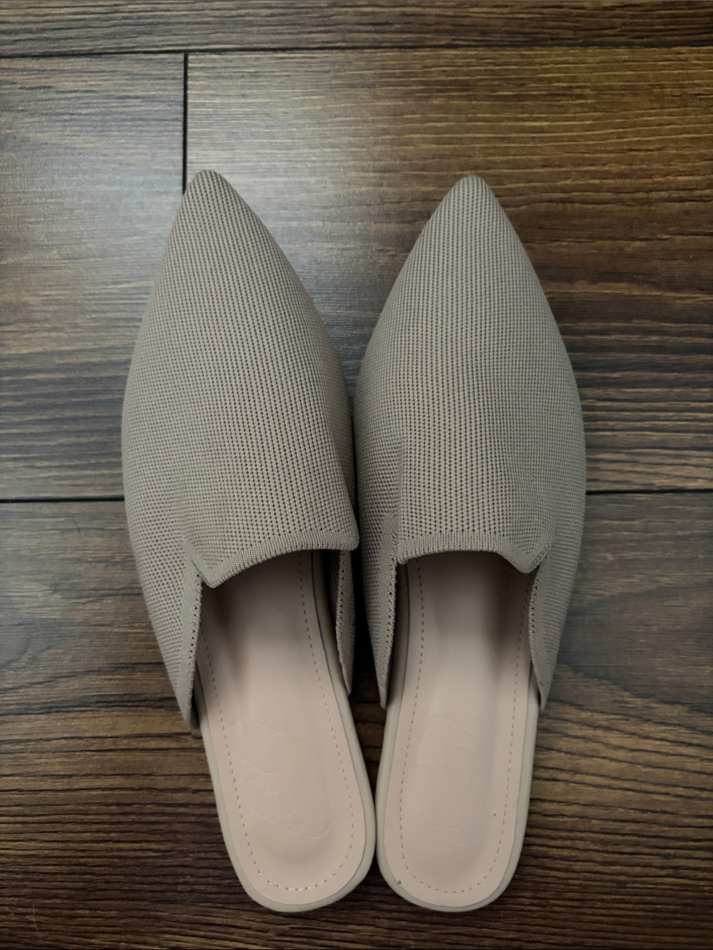 Pointed Toe Knit Mules in Taupe - Women's Slip-On Flats